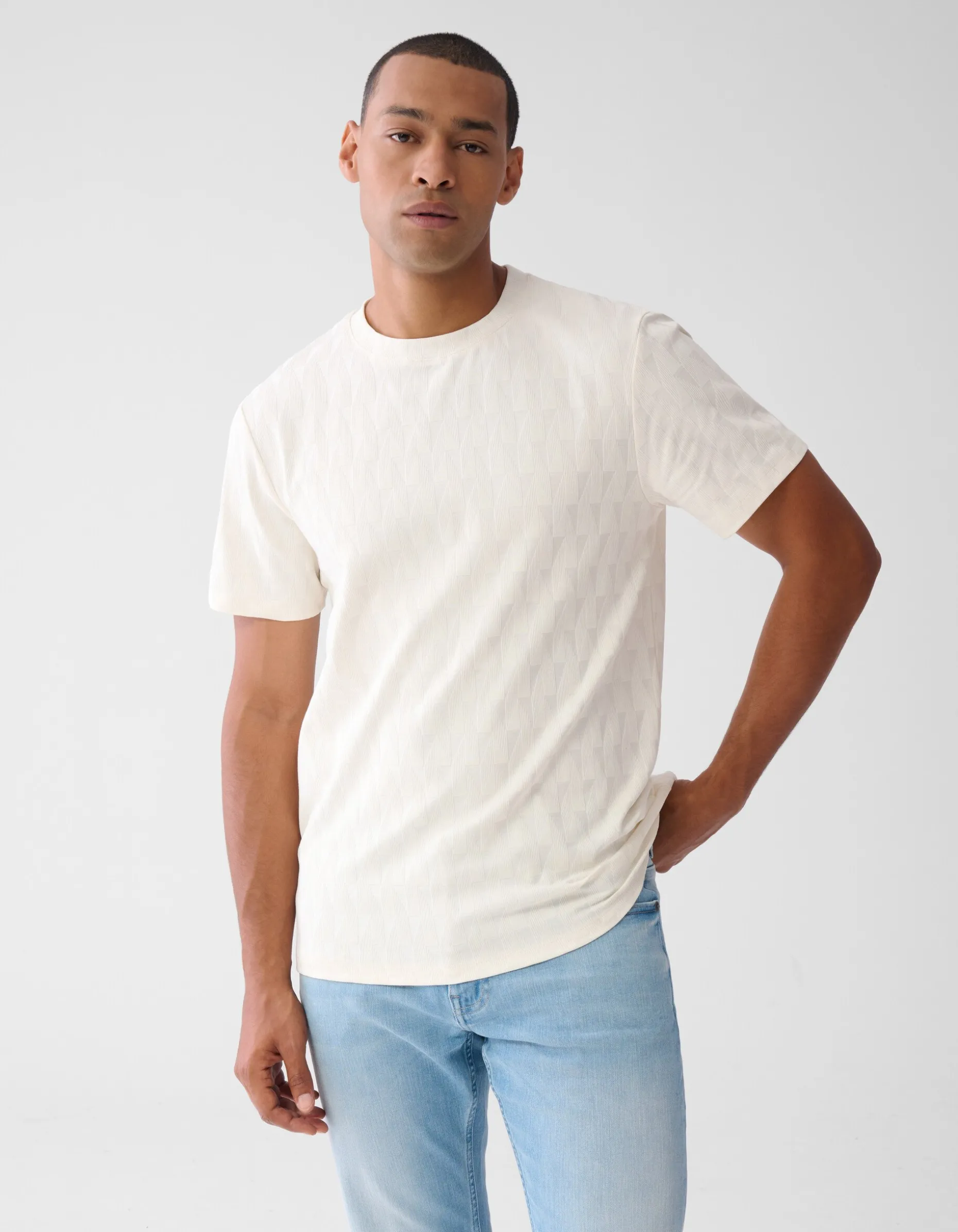 Jacquard T-shirt Gebroken Wit