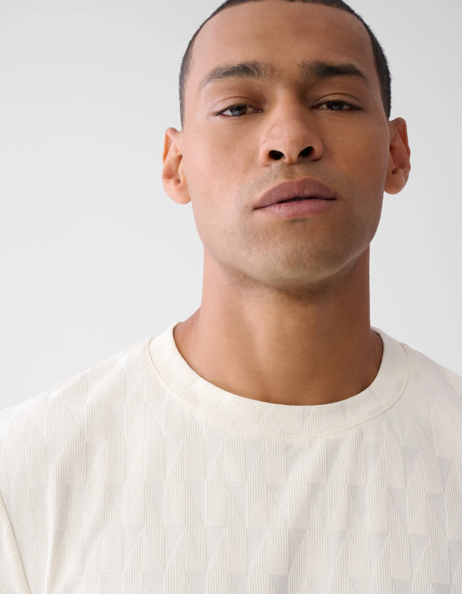 Jacquard T-shirt Gebroken Wit