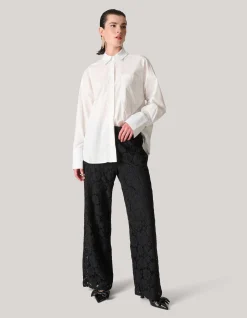 Kanten Wide Leg Broek Zwart