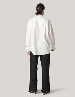 Kanten Wide Leg Broek Zwart