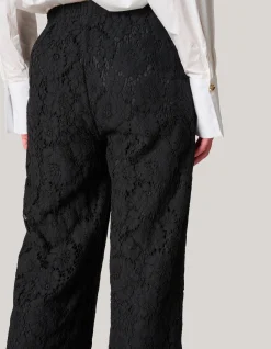 Kanten Wide Leg Broek Zwart