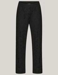 Kanten Wide Leg Broek Zwart