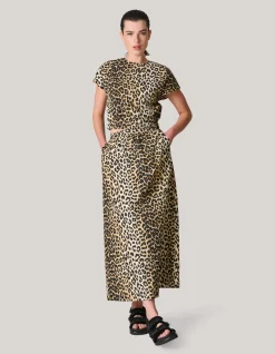 Leopard Poplin Maxi Rok