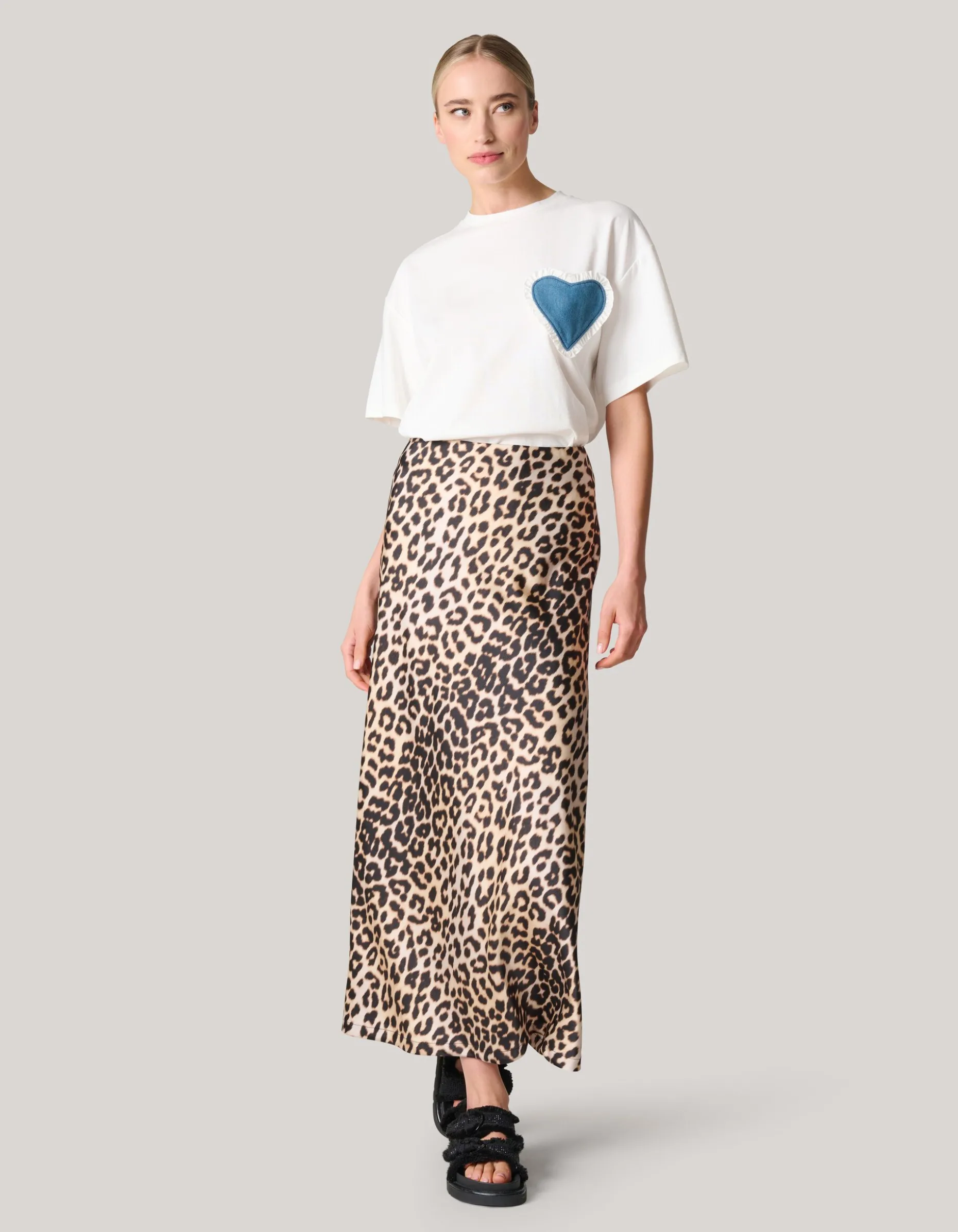 Leopard Satijnen Midi Rok