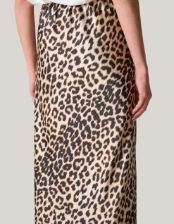 Leopard Satijnen Midi Rok