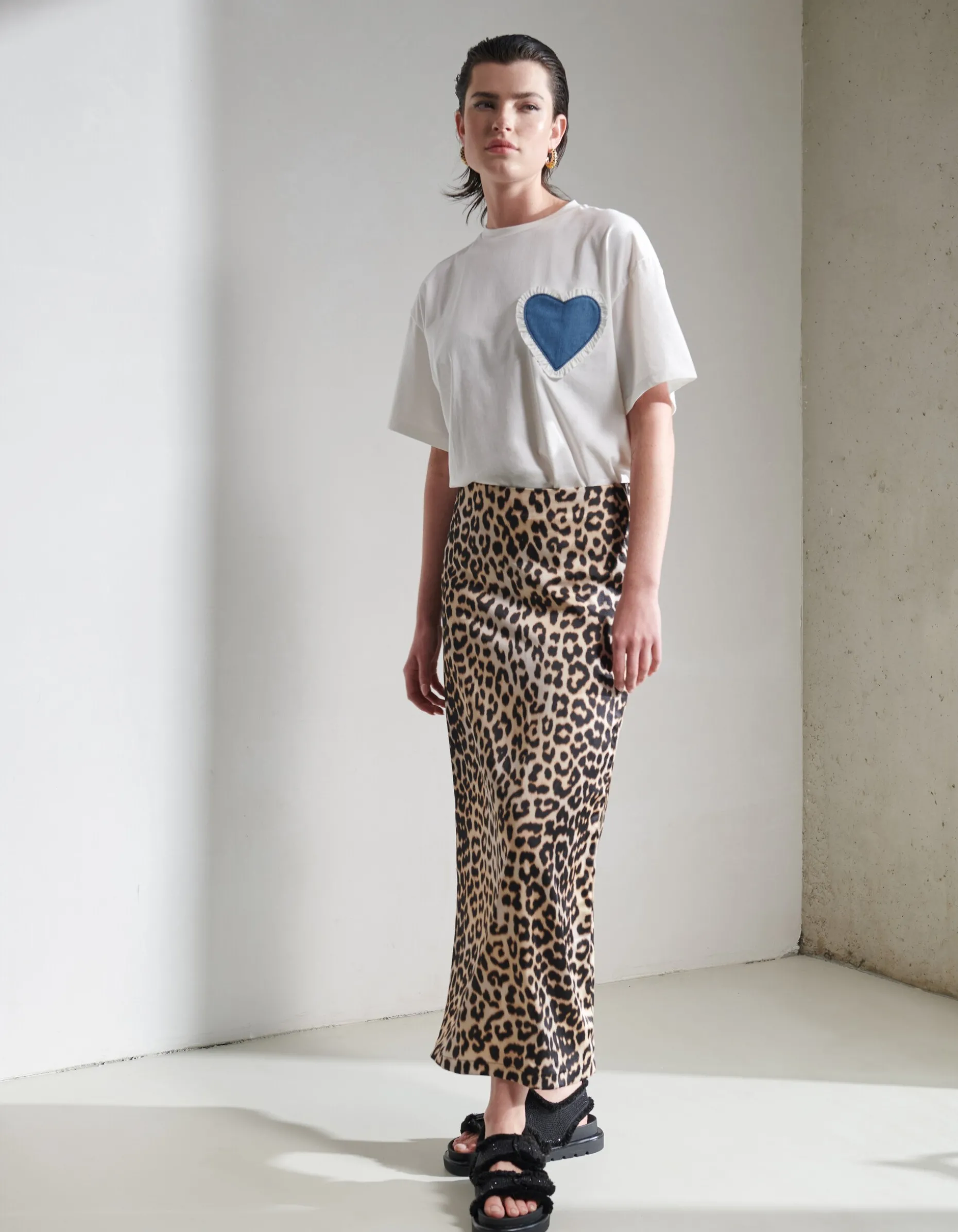Leopard Satijnen Midi Rok