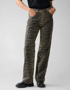Leopard Straight Fit Jeans Bruin