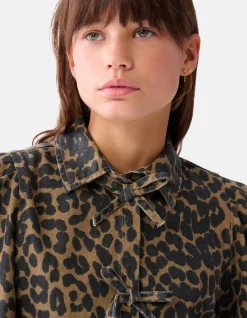 Leopard Strik Blouse Bruin