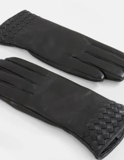 Leren Gevlochten Handschoenen Zwart
