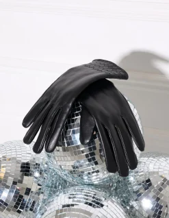 Leren Gevlochten Handschoenen Zwart