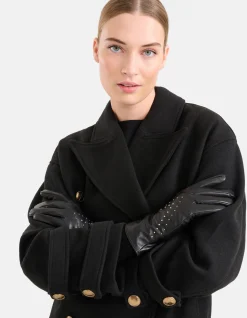 Leren Studs Handschoenen Zwart