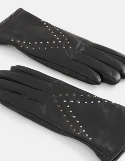 Leren Studs Handschoenen Zwart