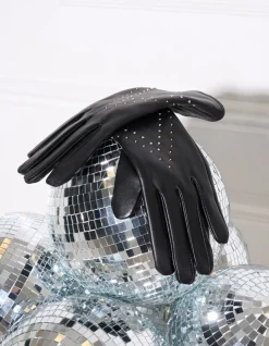 Leren Studs Handschoenen Zwart