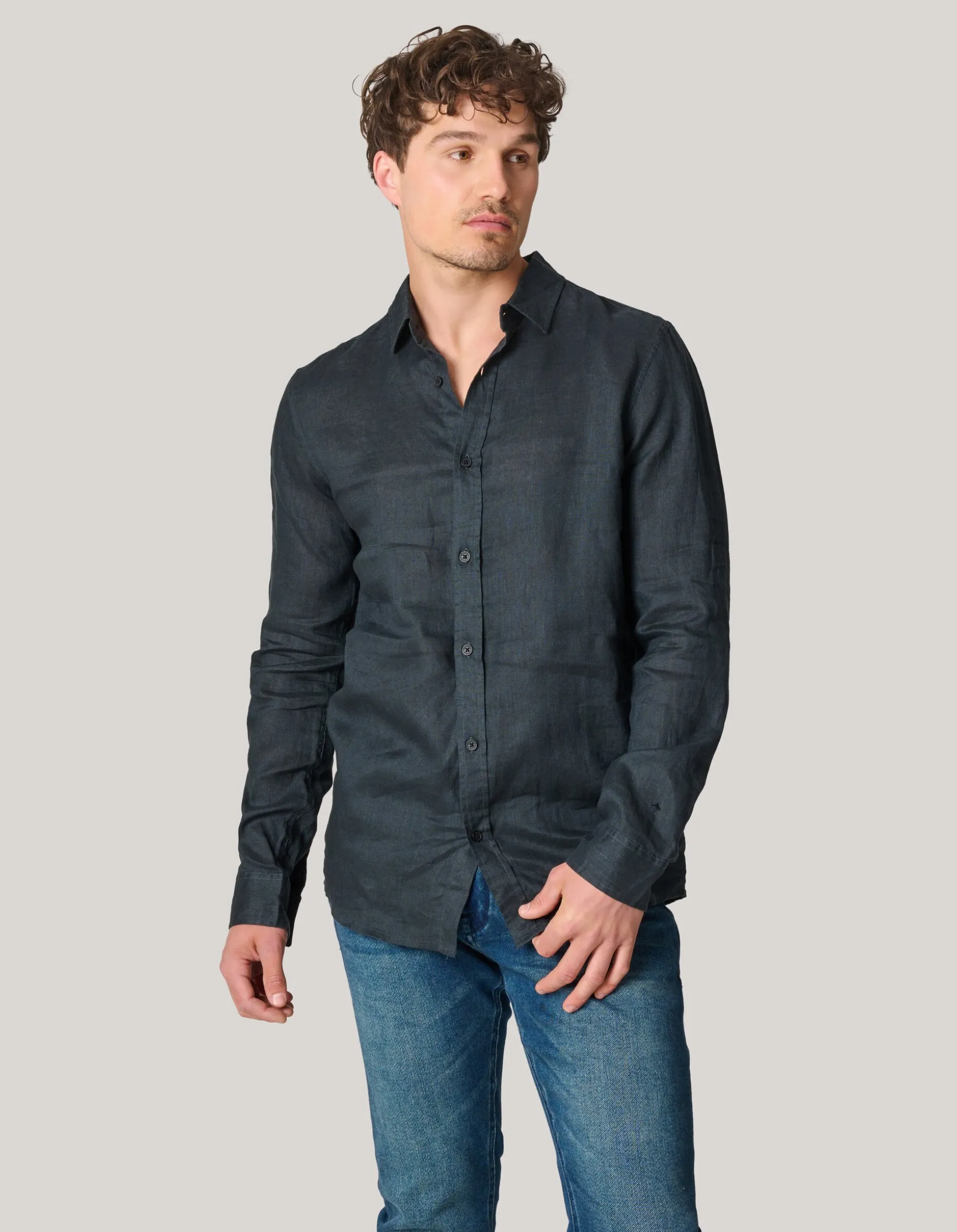 Linnen Overhemd Zwart