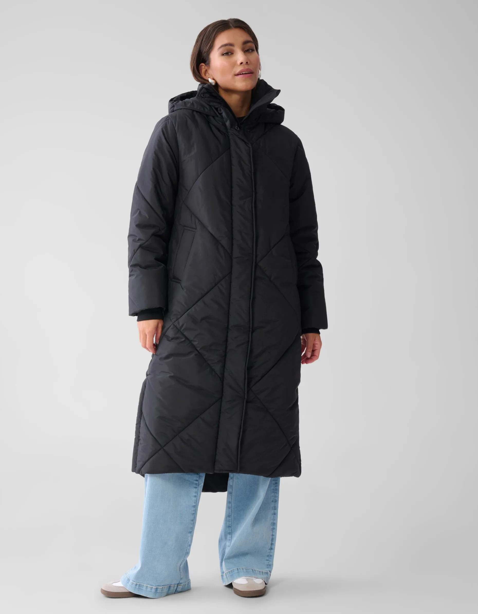 Long Puffer Jas Zwart