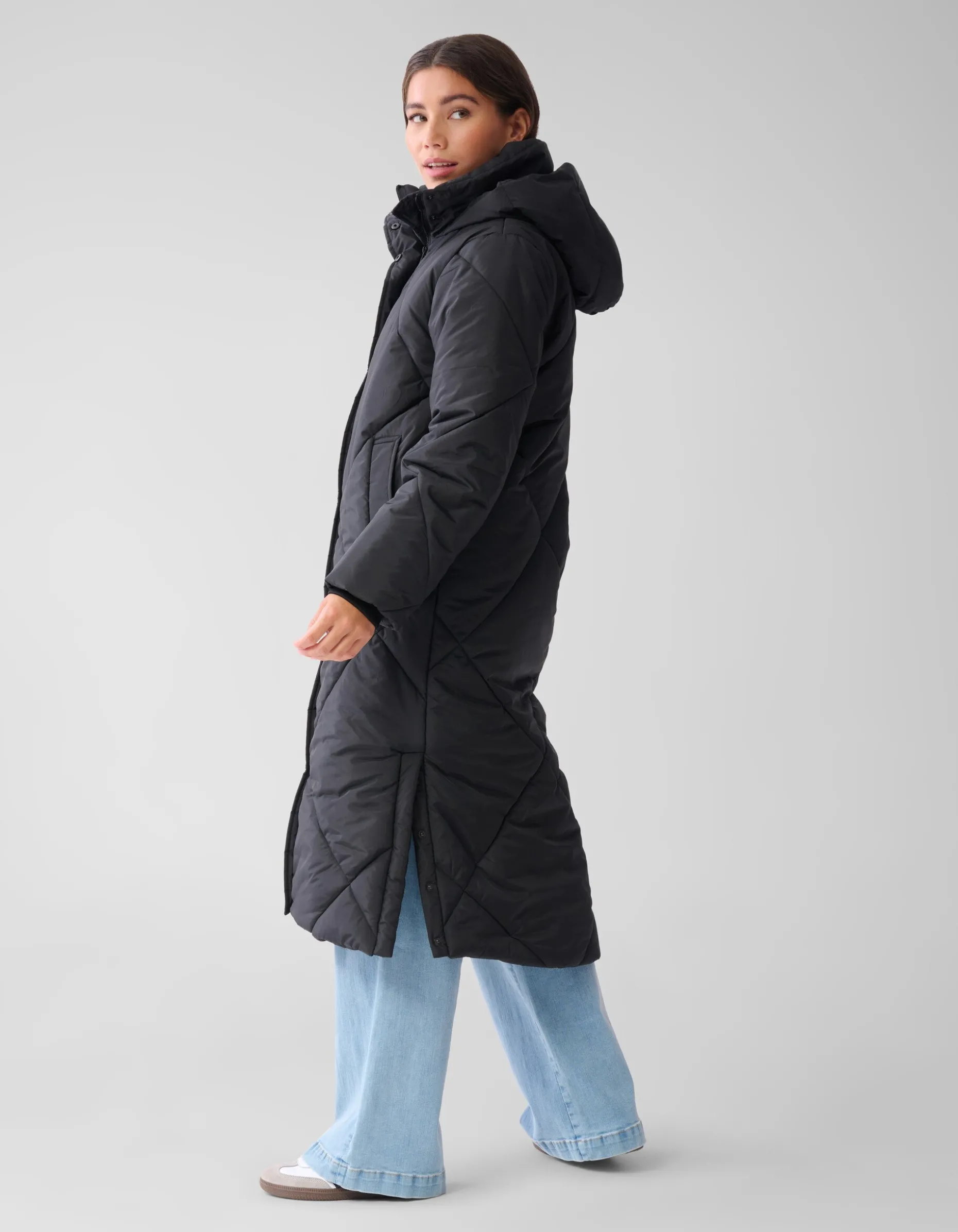 Long Puffer Jas Zwart