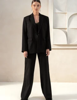 Lurex Pinstripe Blazer Zwart By Mieke