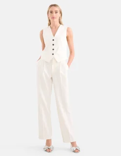 Lurex Pinstripe Gilet Gebroken Wit