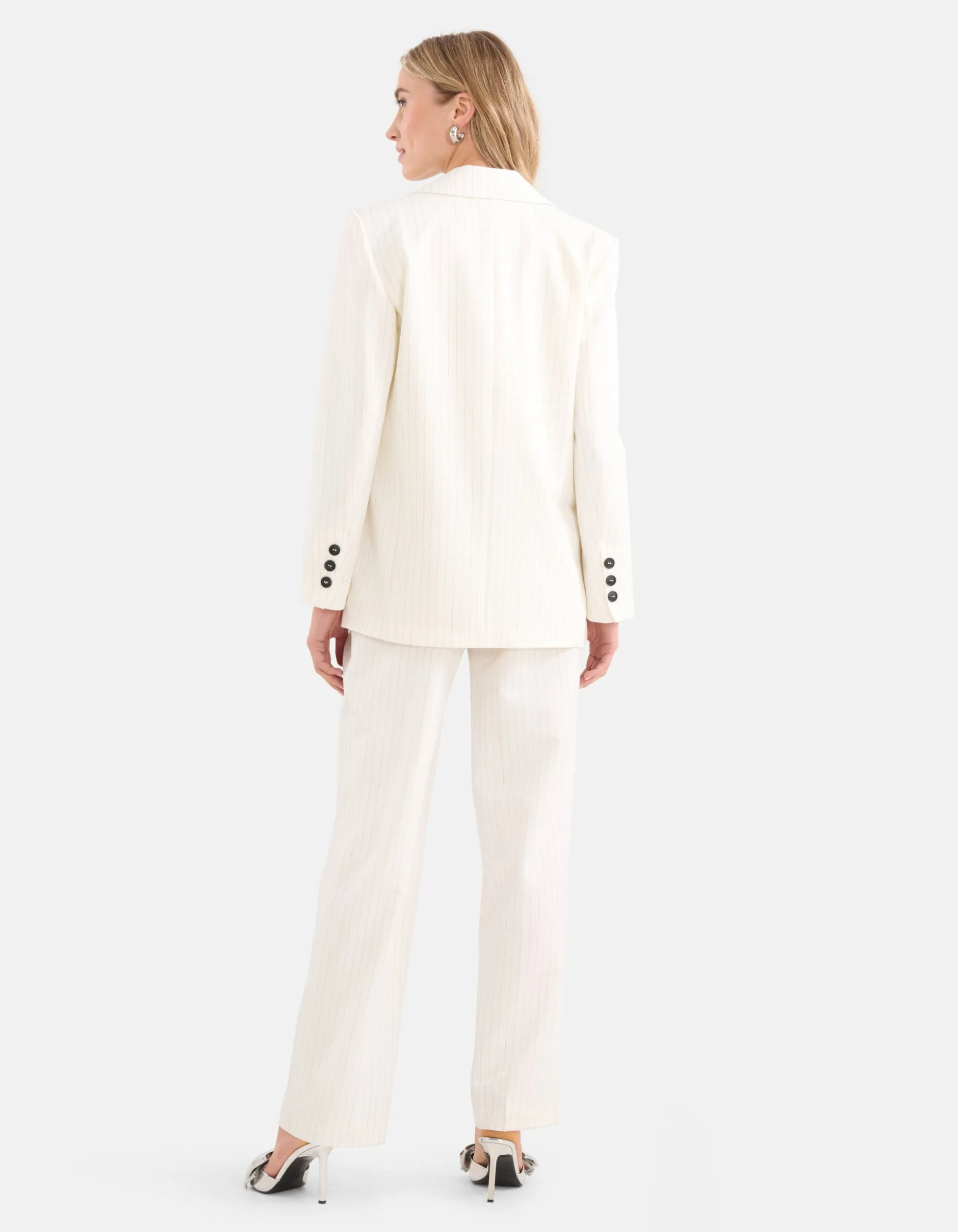 Lurex Pinstripe Oversized Blazer Gebroken Wit