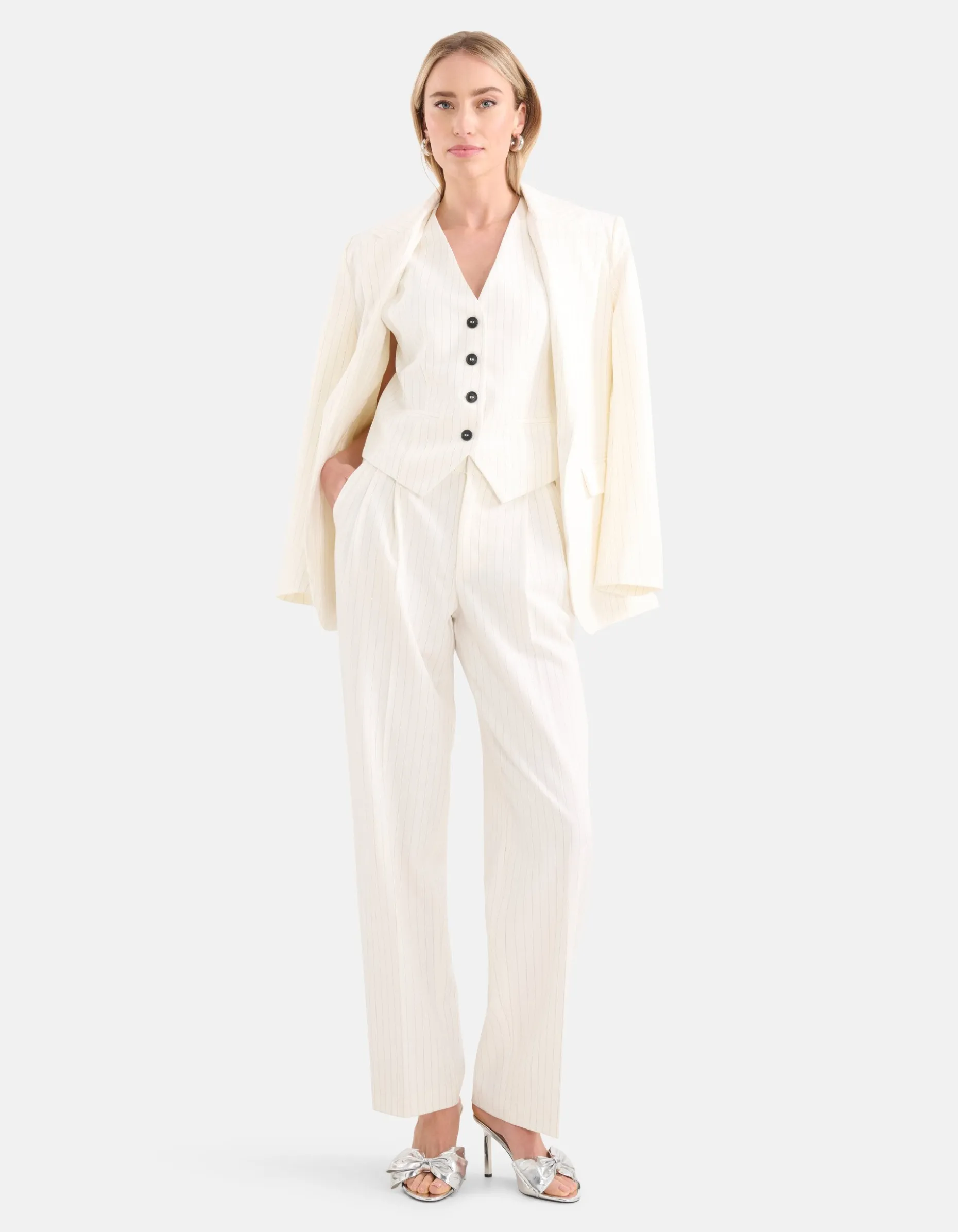 Lurex Pinstripe Oversized Blazer Gebroken Wit