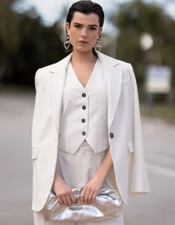 Lurex Pinstripe Oversized Blazer Gebroken Wit