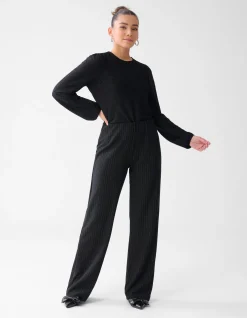 Lurex Pinstripe Wide Leg Broek Zwart