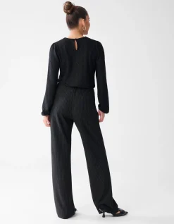 Lurex Pinstripe Wide Leg Broek Zwart