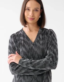 Lurex V-hals Top Zwart