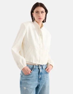 Meander Jacquard Bomber Gebroken Wit