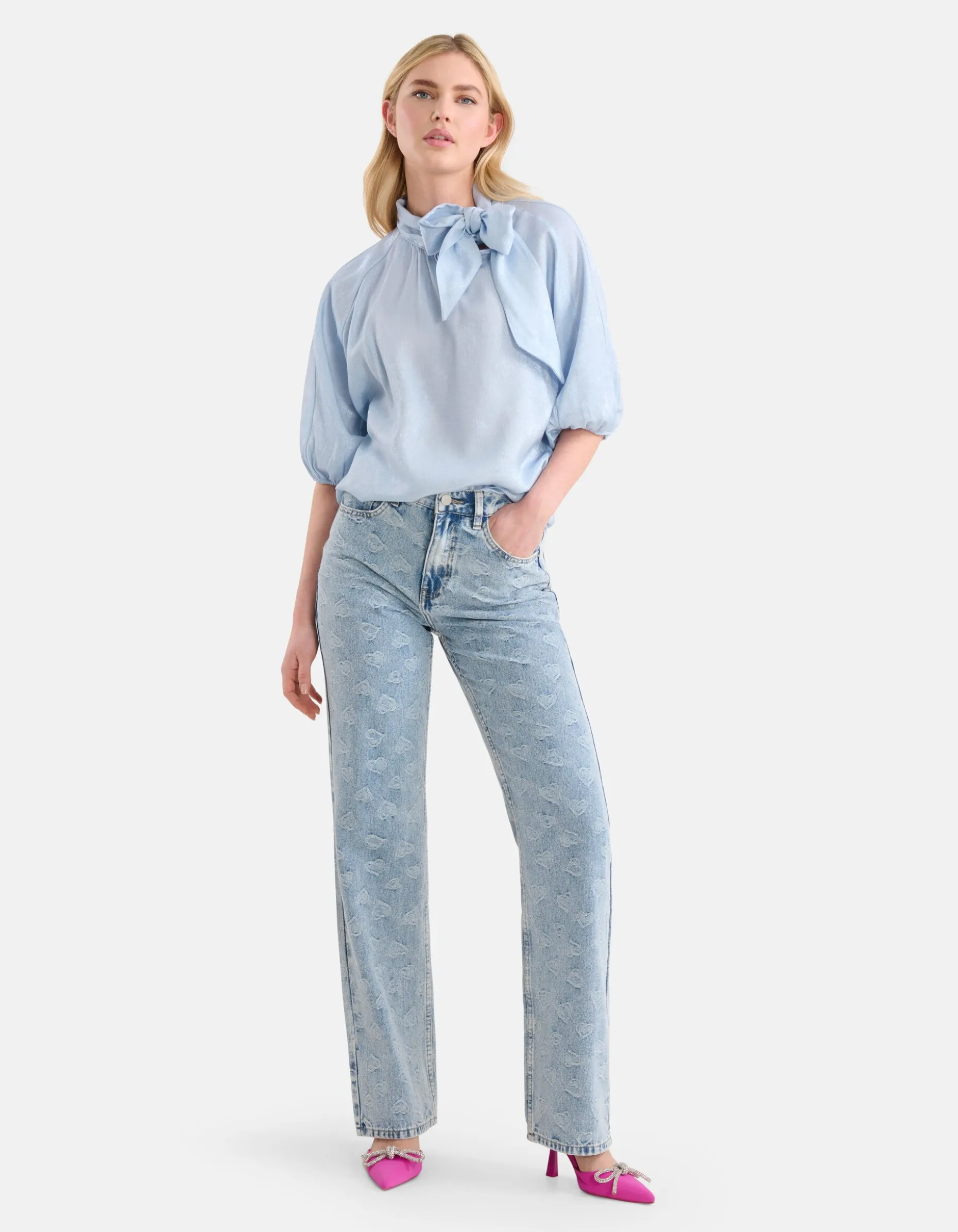 Metallic Denim Blouse Lichtblauw