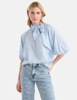 Metallic Denim Blouse Lichtblauw