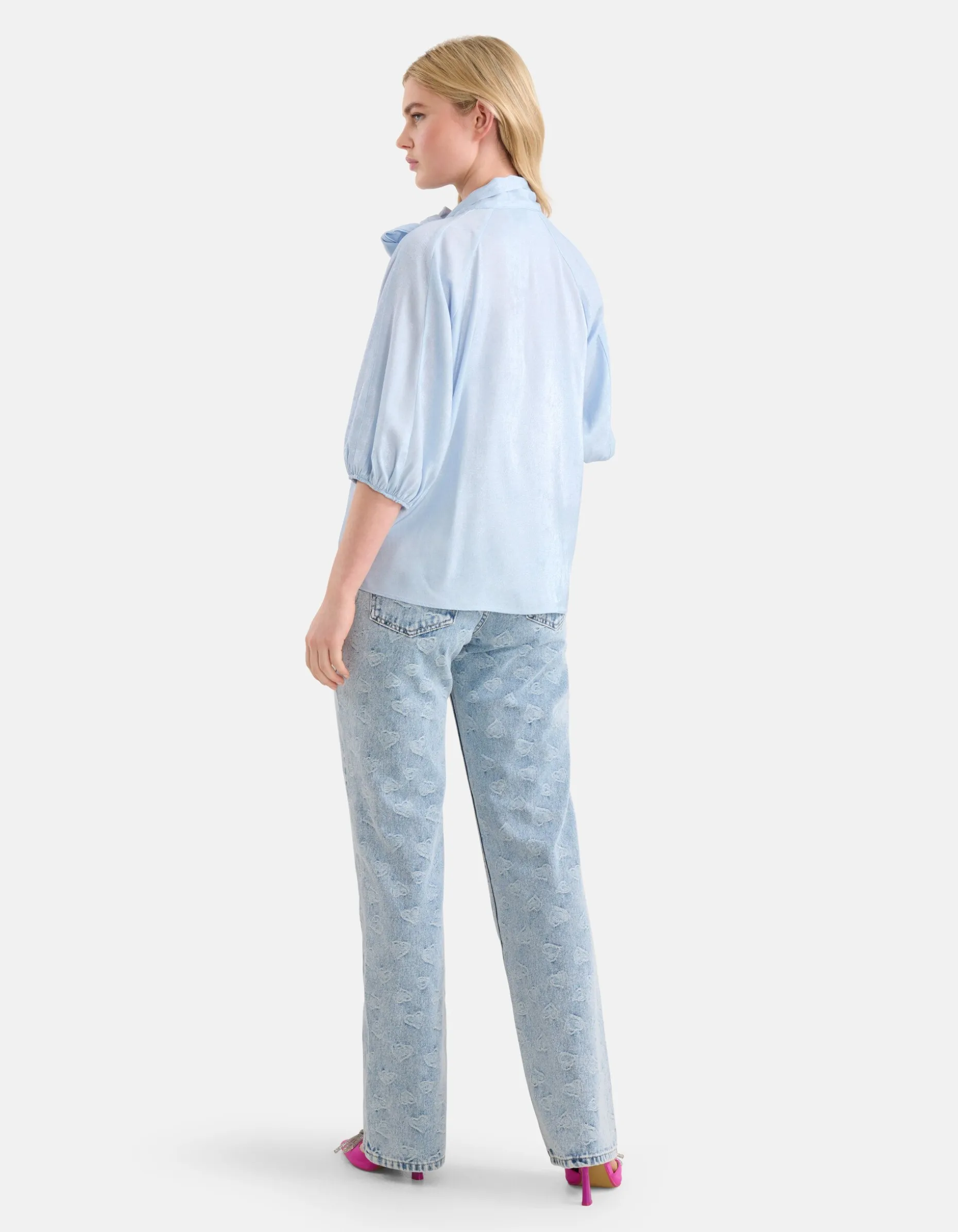 Metallic Denim Blouse Lichtblauw