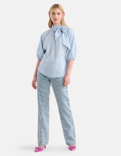 Metallic Denim Blouse Lichtblauw