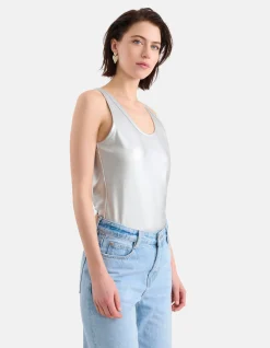 Metallic Rib Top Zilver