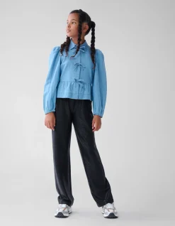 Metallic Wide Leg Broek Zwart