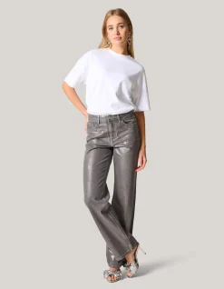 Metallic Wide Leg Jeans Donkergrijs