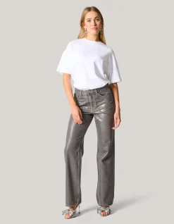 Metallic Wide Leg Jeans Donkergrijs