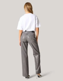 Metallic Wide Leg Jeans Donkergrijs