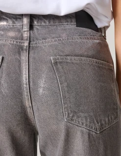 Metallic Wide Leg Jeans Donkergrijs