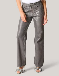 Metallic Wide Leg Jeans Donkergrijs