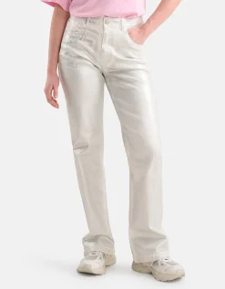 Metallic Wide Leg Jeans Zilver