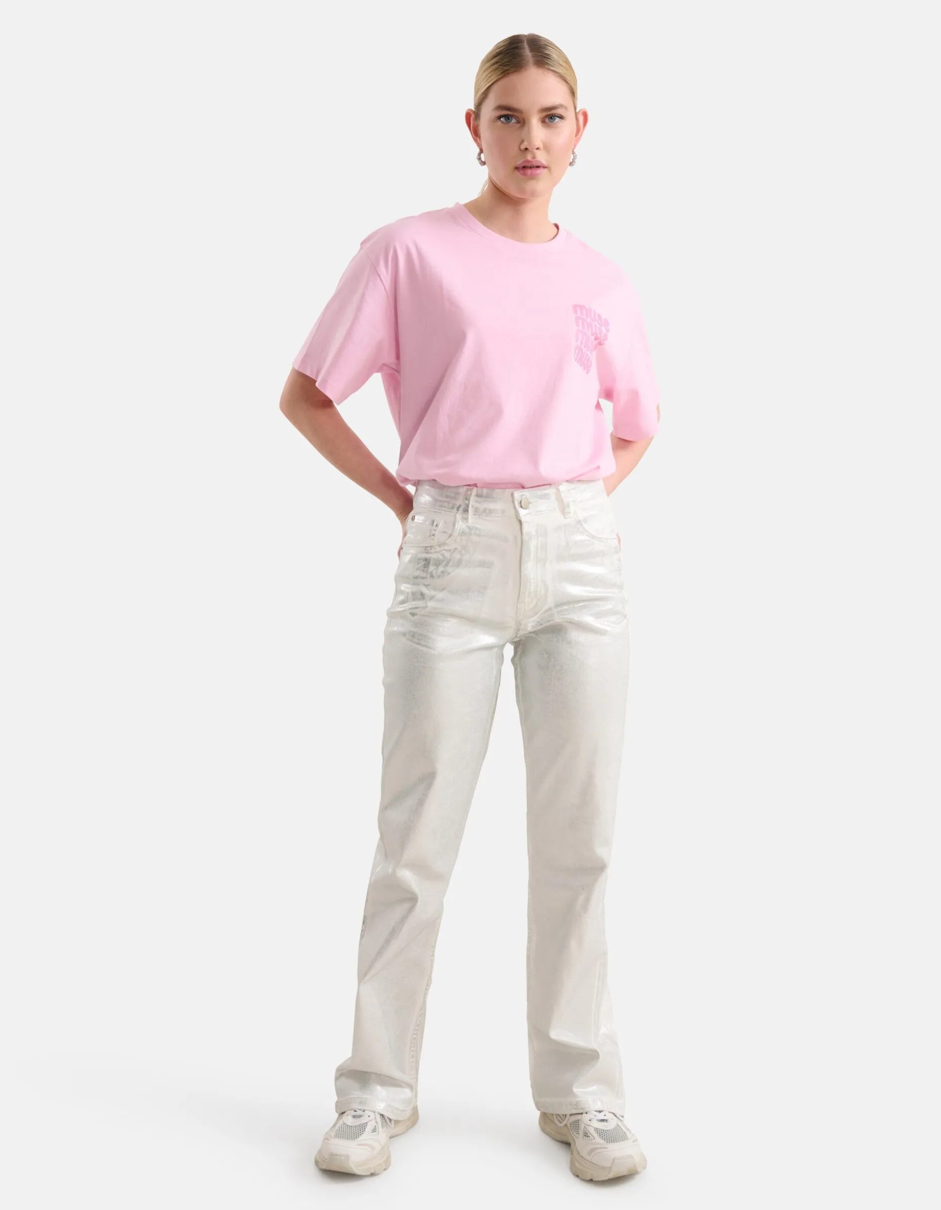 Metallic Wide Leg Jeans Zilver