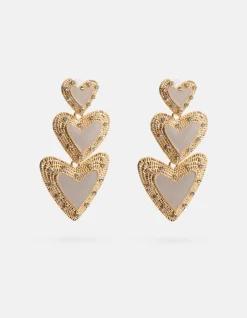 Multi Heart oorbellen Beige