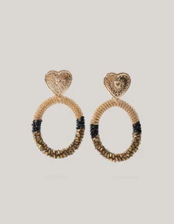 Oval Beaded Heart Oorbellen Goud