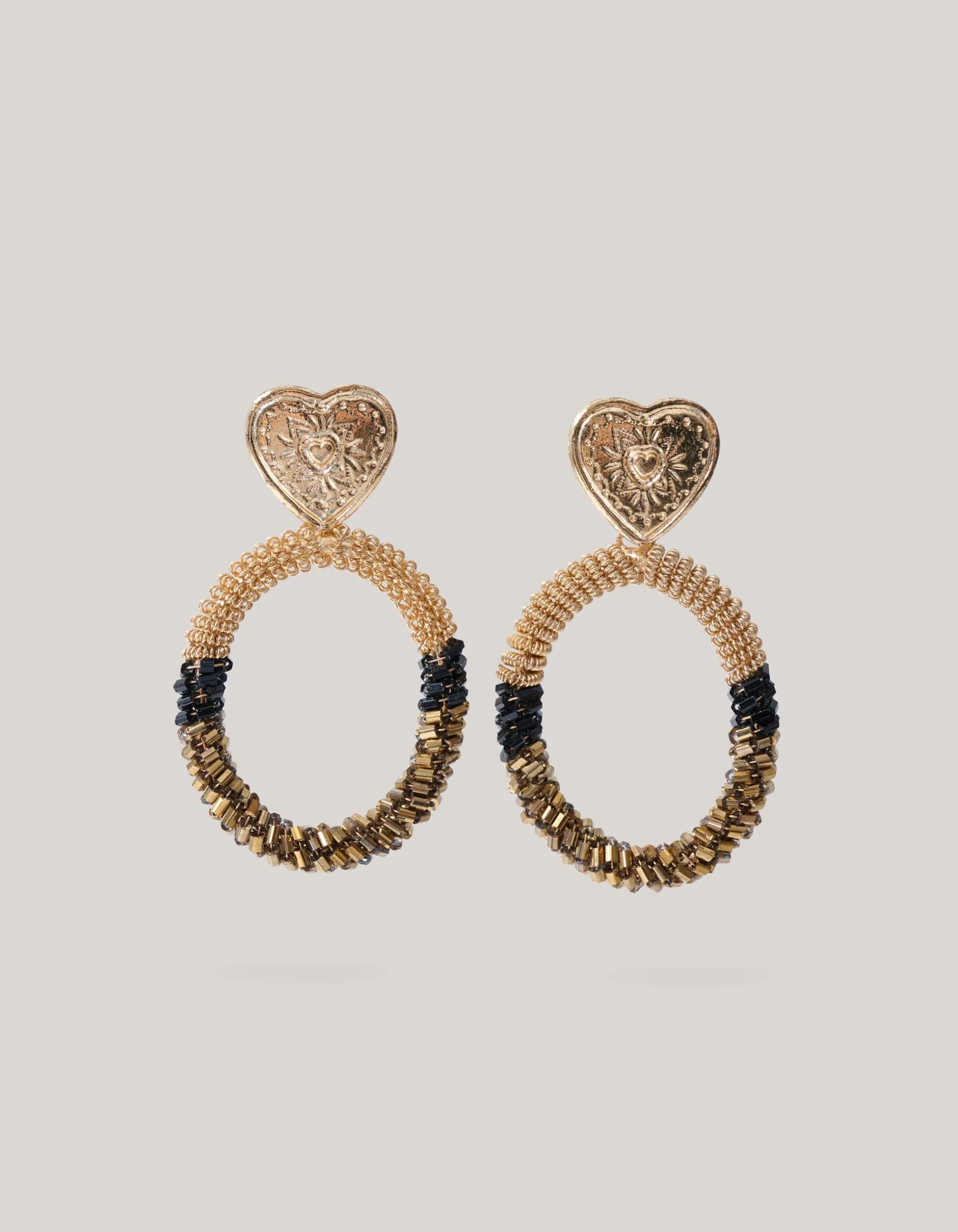 Oval Beaded Heart Oorbellen Goud