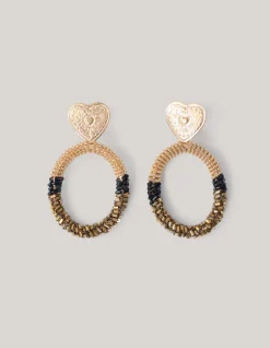 Oval Beaded Heart Oorbellen Goud