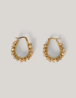 Oval Beaded Hoop Oorbellen Goud