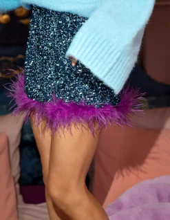 Pailletten Mini Rok Blauw By Lizzy