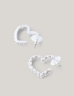 Pearl Heart Hoop Oorbellen Zilver