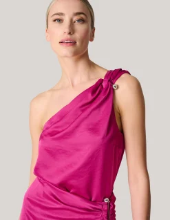 Pierced Satijnen One Shoulder Top Roze